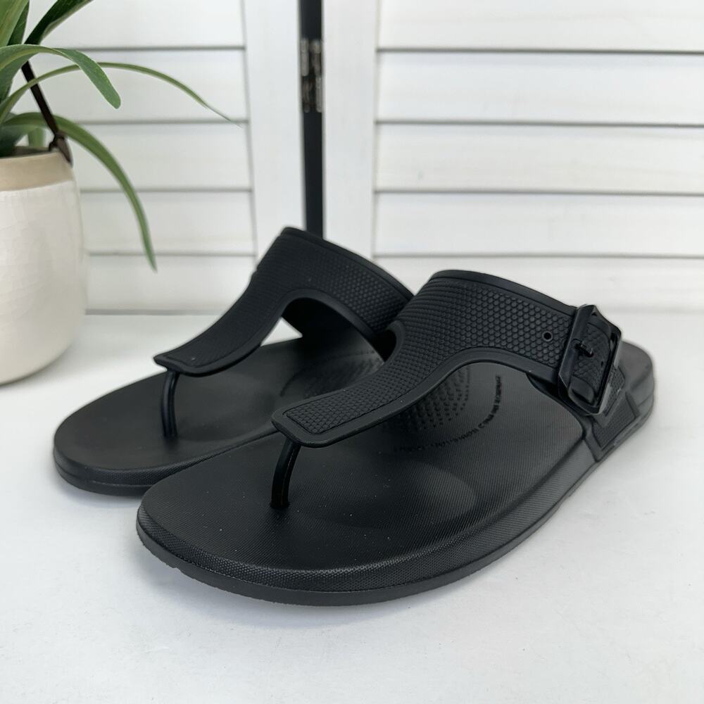 Fitflop Black Iqushion Buckle Strap Flip Flop Sandal Comfort Shoe EU 41 US 9